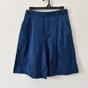 STAUD Noah Midnight Blue Satin High Rise Bermuda Shorts 8